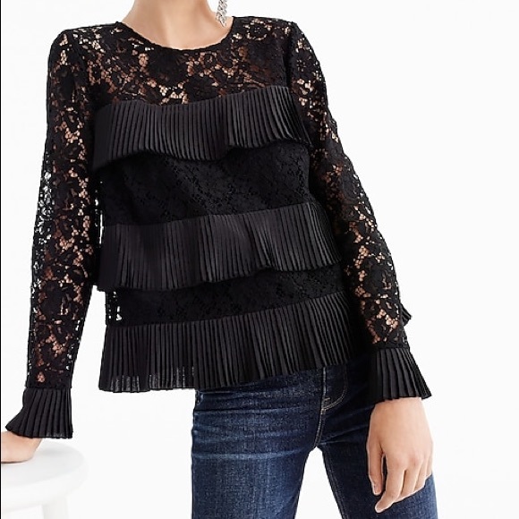J. Crew Tops - J. Crew Black Lace and Pleated Top NWOT